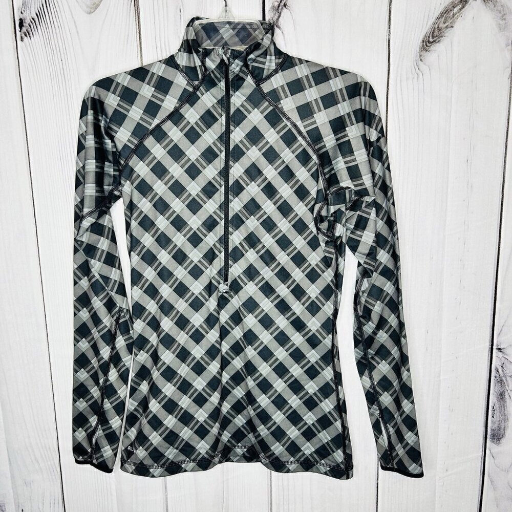 Nike Pro Womens Sz S Gray Black Abstract Dri Fit 1/2 Zip Performance Shirt Top